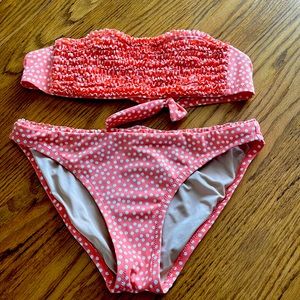 J. Crew bikini swimsuit, Size M, Coral with white polka dots
